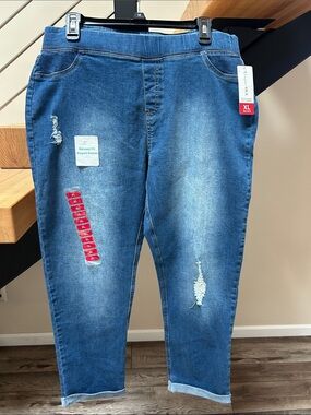 Stretch Ripped Ankle Jeans - Blue